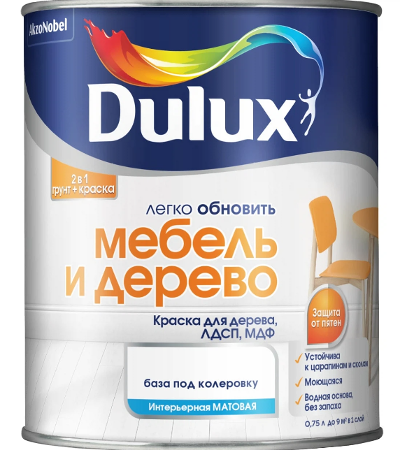 Краска Dulux Мебель и Дерево мат BC 0,75л