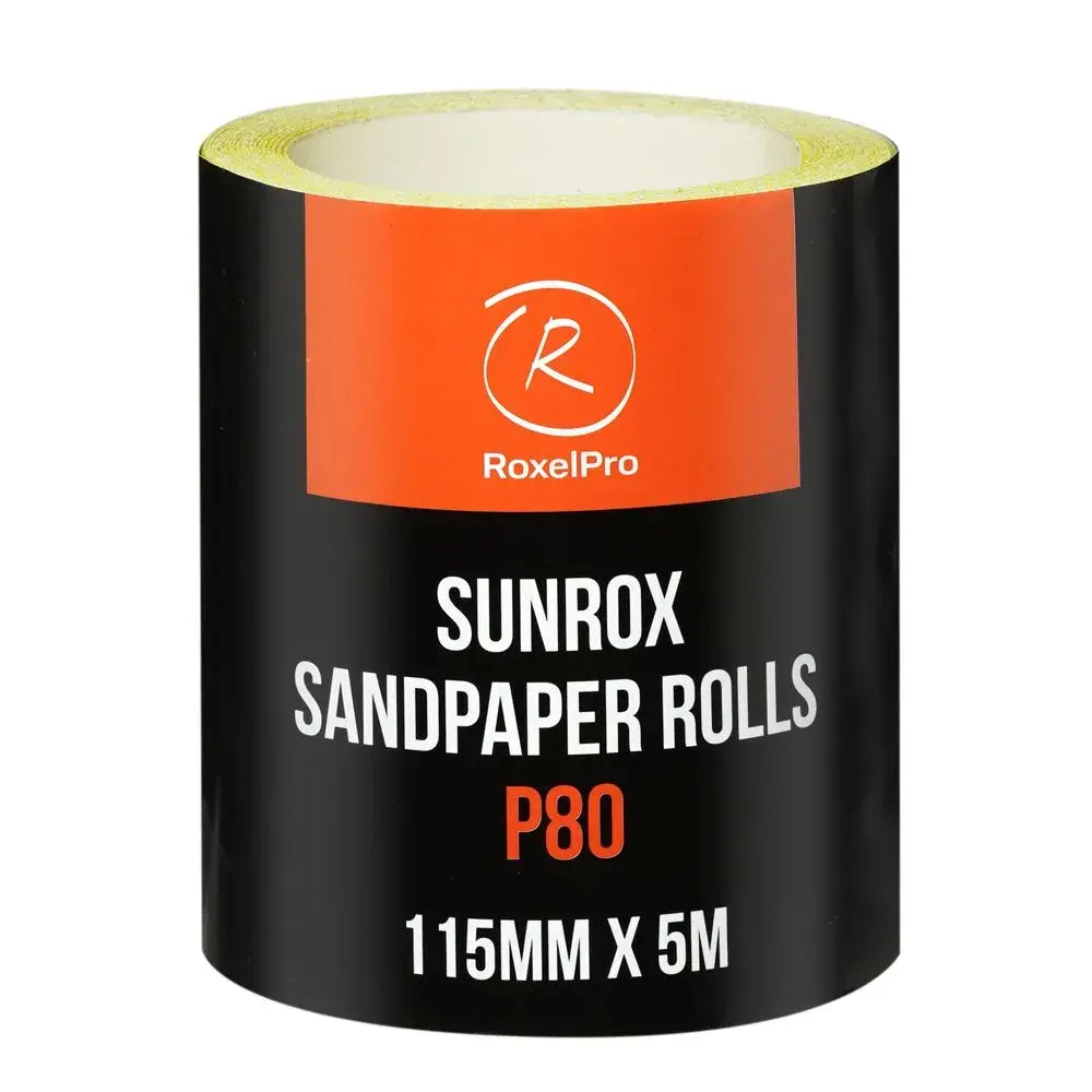 155606 RoxelPro Шлифовальная бумага SUNROX в рулоне 115мм х 5м, золотистая, Р80