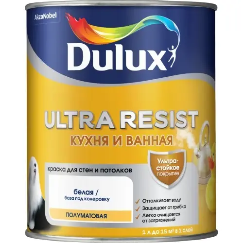 Краска Dulux Ultra Resist Кухня и Ванная п/мат BC 0,9л