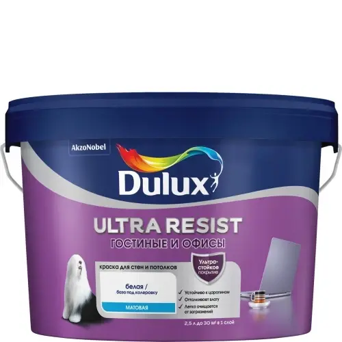 Краска в/д Dulux Ultra Resist Гостиные и Офисы мат BW 2,5л