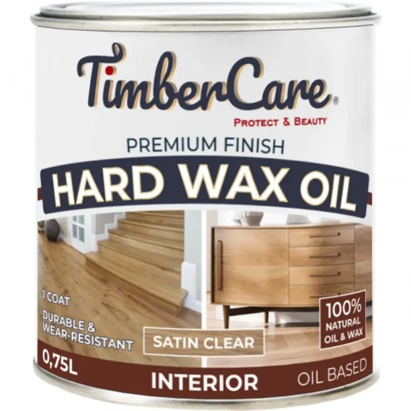 Защитное масло с твердым воском TimberCare Hard Wax Oil (цвет: прозрачный полуматовый), банка 0,75л