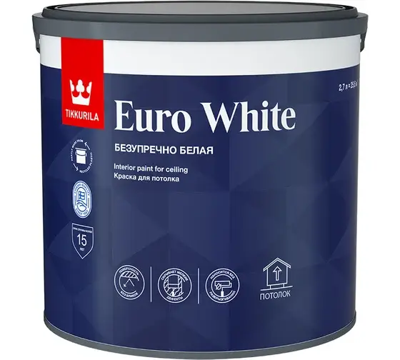 Краска для потолка EURO WHITE белая гл/мат 9л