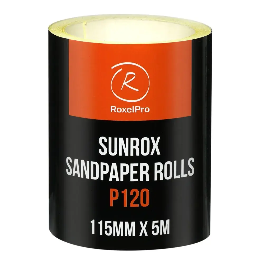 155608 RoxelPro Шлифовальная бумага SUNROX в рулоне 115мм х 5м, золотистая, Р120