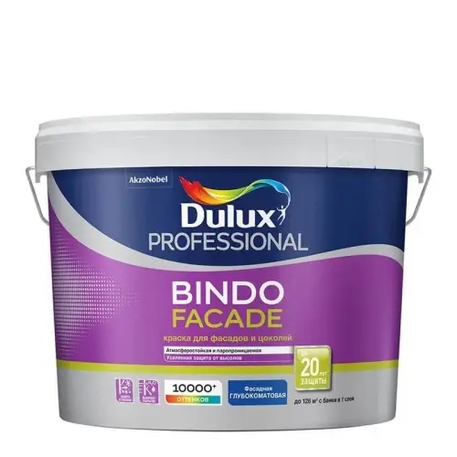 Краска DULUX BINDO PROF FACADE для фасада и цоколя BW 9 л