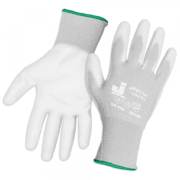 JP011w Jeta Safety Защит БЕЛЫЕ перчатки из полиэф. пряжи c
полиурет покрытием Размер L(9) (зеленая полоса)